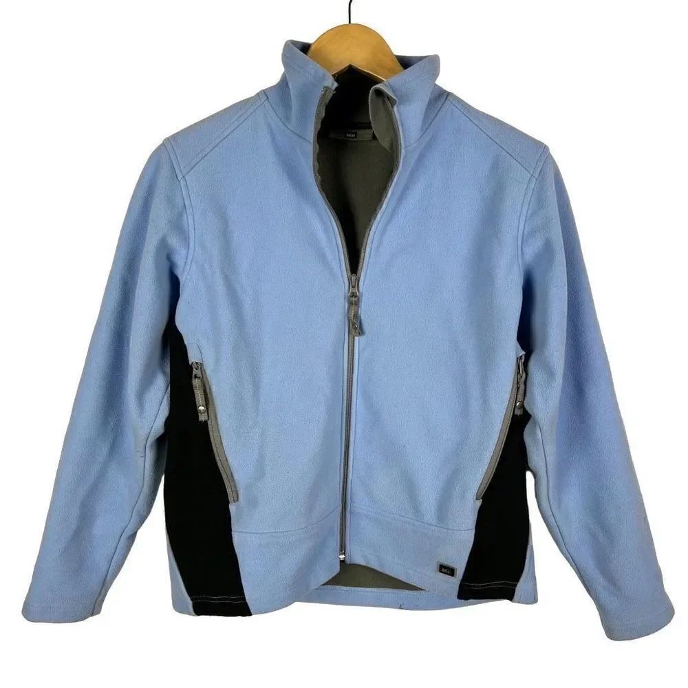 REI Fleece Full Zip Up Jacket light blue black big kids XL (16/18)